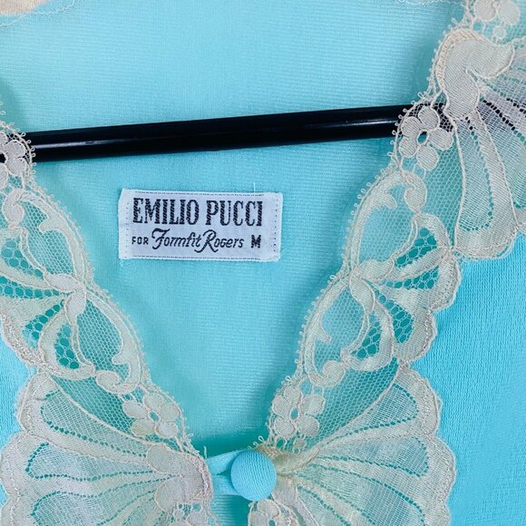 Vintage 1970 Emilio Pucci Formfit Rogers Blue mint Nightgown Robe M medi… - Picture 4 of 10